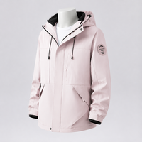 Veste coupe-vent unisexe à capuche enduite, coupe ample, manches à patchs tendance, fermeture éclair intégrale, légère, pour ville et extérieur, décontractée, personnalisable