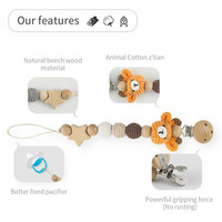 Chaîne de sucette pour bébé en coton perlé, animaux au crochet à la main, lapin, ours, tigre, renard, élan, étoile, attache-sucette, chaîne de maintien pour sucette