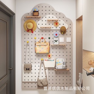 Solid Wood Pegboard <b>Wall</b> Panel Rectangle <b>Wall</b> <b>Mounted</b> Storage <b>Shelf</b> For Entryway And Kindergarten Display - Product Image 2