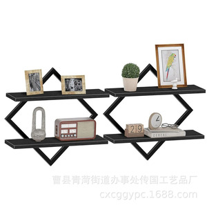 Wooden <b>Wall</b> <b>Mounted</b> Double Layer <b>Shelf</b> Geometric Modern Design For Living Room Storage Rack - Product Image 5