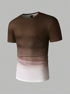 Camiseta de Verano para Hombre: Cuello Redondo Degradado, 100% Algodón, Cómoda, Transpirable, Elegante, Versátil, Estilo Casual - Product Image 3