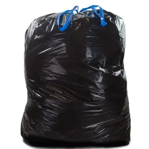 Bolsas de basura con cordón negro de 44 galones-1,2 Mil Atado Cerrado en la parte superior con cinta de dibujo azul