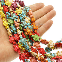 Perles en howlite turquoise multicolores en forme de petite tortue pour la fabrication de bijoux, 14x18mm, longueur 38cm, 15 pouces