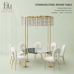 Table de réception de mariage ronde en acier inoxydable doré avec canopy en cristal et plateau en verre trempé miroir – Vente en gros - Product Image 1