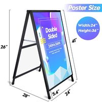 Stand Poster Portabel Berdiri Sendiri Model A-Frame Ukuran 24 X 36 Inci, Logam Galvanis Panas, Dapat Dilipat, Display Dua Sisi untuk Luar Ruangan