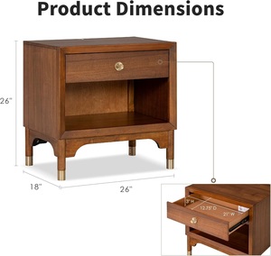 Modern Nightstand English Dovetail Drawer USB Port Gold Capped Legs Walnut Finish Bedroom Furniture Living Room OE HOME - Product Image 6