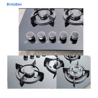 Table de cuisson à gaz encastrée à 5 brûleurs haute efficacité en verre trempé en acier inoxydable avec dispositif de sécurité à économie d'énergie pour les hôtels