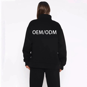 Conjunto de chándal de 2 piezas de algodón 100% personalizado OEM para mujer, con <span class=keywords><strong>sudadera</strong></span> con <span class=keywords><strong>capucha</strong></span> de media cremallera y pantalones de chándal tipo jogger, estilo urbano y holgado. - Product Image 2