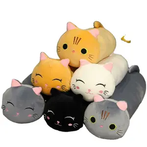 Cute lovely squishy cartoon New Design custom Bedtime soft Stuffed Animals Toys Long Cat with two expressions pillow cushion