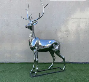 Fabricant personnalisé décoration de paysage Grand miroir en acier inoxydable animal cerf sculpture pour jardin extérieur