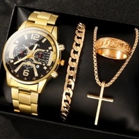 GENEVA S02068 Ensemble de montre à quartz pour homme 4 pièces avec bague, collier et bracelet