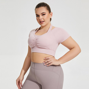 Soutien-gorge de sport respirant à séchage rapide, taille européenne plus grande, 4XL, soutien moyen, manches courtes, simple, en élasthanne/nylon - Product Image 5