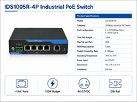 Switch PoE Industrial Hi-Net IDS1005R-4P de 100M, 4 Puertos, 120W, DC44-57V, Montaje en Riel DIN, Protección de Seguridad de Red para Cámaras IP