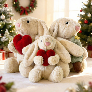Peluche Lapin aux Oreilles Tombantes de Noël - Lapin en Peluche Tenant un Cœur et un Sapin, Cadeau de Fêtes et Compagnon Décoratif, Lapin Cœur - Product Image 4