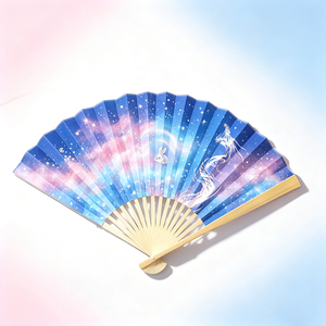 Éventail pliable traditionnel <span class=keywords><strong>en</strong></span> bambou de 23 cm, motif fille anime galaxie, fait main, portable, pour cosplay, Comic-Con, accessoires <span class=keywords><strong>photo</strong></span>, classique - Product Image 4