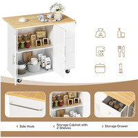 Table îlot de cuisine avec armoire de cuisine pliante sur roulettes et espace de rangement, chariot de bar de cuisine avec armoire