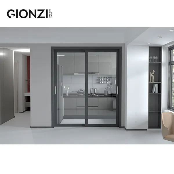 GIONZI Diseño grande Aislamiento térmico moderno Puertas correderas marco de aluminio ventanas puertas correderas