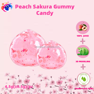 Bonbons gélifiés halal à la saveur de pêche et de cerisier 4D, bonbons gélifiés rafraîchissants à la peau de sucre, double texture, 0% de matières grasses, en vrac, doux, multicolores - Product Image 2