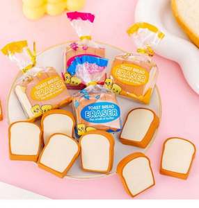 Lot de 4 gommes à encre promotionnelles Kawaii en forme de nourriture, gommes créatives en forme de pain grillé, fournitures scolaires pour enfants, 7*4.5cm, USA Mairun - Product Image 5