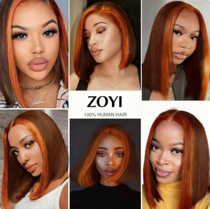 วิกผมบ็อบสั้นลายริ้ว<span class=keywords><strong>สี</strong></span>สกังค์<span class=keywords><strong>สี</strong></span><span class=keywords><strong>ส้ม</strong></span>ขิงวิกผมแท้13x4HD <span class=keywords><strong>สี</strong></span>น้ำตาลช็อกโกแลตวิกผม100% - Product Image 6