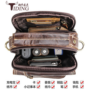 Bolso Bandolera de Cuero Genuino para Hombre Tiding, Color Café, Cuero Encerado, con Múltiples Compartimentos, Resistente para Exteriores - Product Image 5