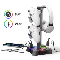 Support universel pour manettes de jeu PS5/Xbox/NS Pro/manettes tierces avec éclairage RGB coloré et base de charge pour casque de jeu