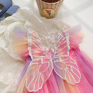 Vestido de Princesa para Bebé con Mangas Voladoras de Malla y Alas de Mariposa Arcoíris, Venta al por Mayor, Verano 2026, 0-12 Meses - Product Image 6
