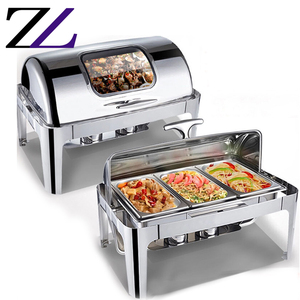 Dubaï équipement de cuisine ustensile en laiton <span class=keywords><strong>rond</strong></span> chafer <span class=keywords><strong>buffet</strong></span> serveur acier inoxydable chauffe-plats or roll top chaffing dish <span class=keywords><strong>buffet</strong></span> - Product Image 4