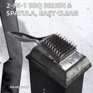 HC38二合一耐用金属烧烤刷抹刀，带长柄易于清洁厨房清洁工具 - Product Image 3