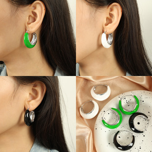 Pendientes de aro verde, negro, blanco, aleación de zinc, joyería de fiesta para mujer, diseño geométrico EH38 - Product Image 4
