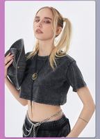Atasan Crop Top asam cuci wanita, atasan Crop Top OEM desain kustom Retro untuk perempuan