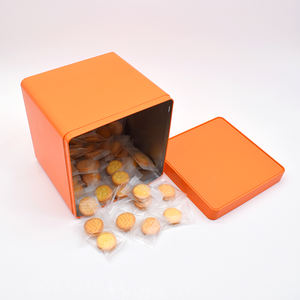 En stock en gros 8 pouces vide Orange blanc grand métal carré Snack Biscuit gâteau thé café biscuit stockage boîte en fer blanc avec Ild - Product Image 5