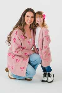 Mommy <strong>and</strong> Me Valentine's Day Baby Clothes Heart Pattern Long Sleeve Cardigan Girls Sweater Family <strong>Matching</strong> <strong>Outfits</strong> Wholesale - Product Image 2
