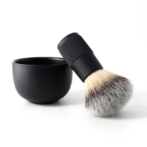 Kit da barba in acciaio inossidabile con etichetta privata Set regalo da uomo Set di pennelli da barba sintetici Premium Set di pennelli da barba e ciotola