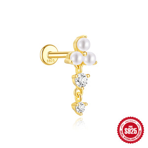YW 925 Sterling Silver CZ <span class=keywords><strong>Piercing</strong></span> Tragus Helix Daith lobo piatto retro orecchini interno filo Labret - Product Image 6
