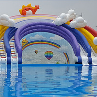 Parc aquatique au sol gonflable de terre mobile d'équipement commercial de jeu d'eau avec le grand toboggan de piscine pour des adultes
