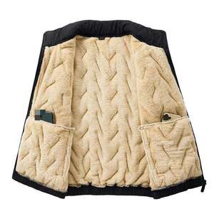 Men's Winter Quilted Vest Stand Collar Windproof Polyester Outerwear Casual Solid Color Zipper Front Warm Fleece Lined - Product Image 3