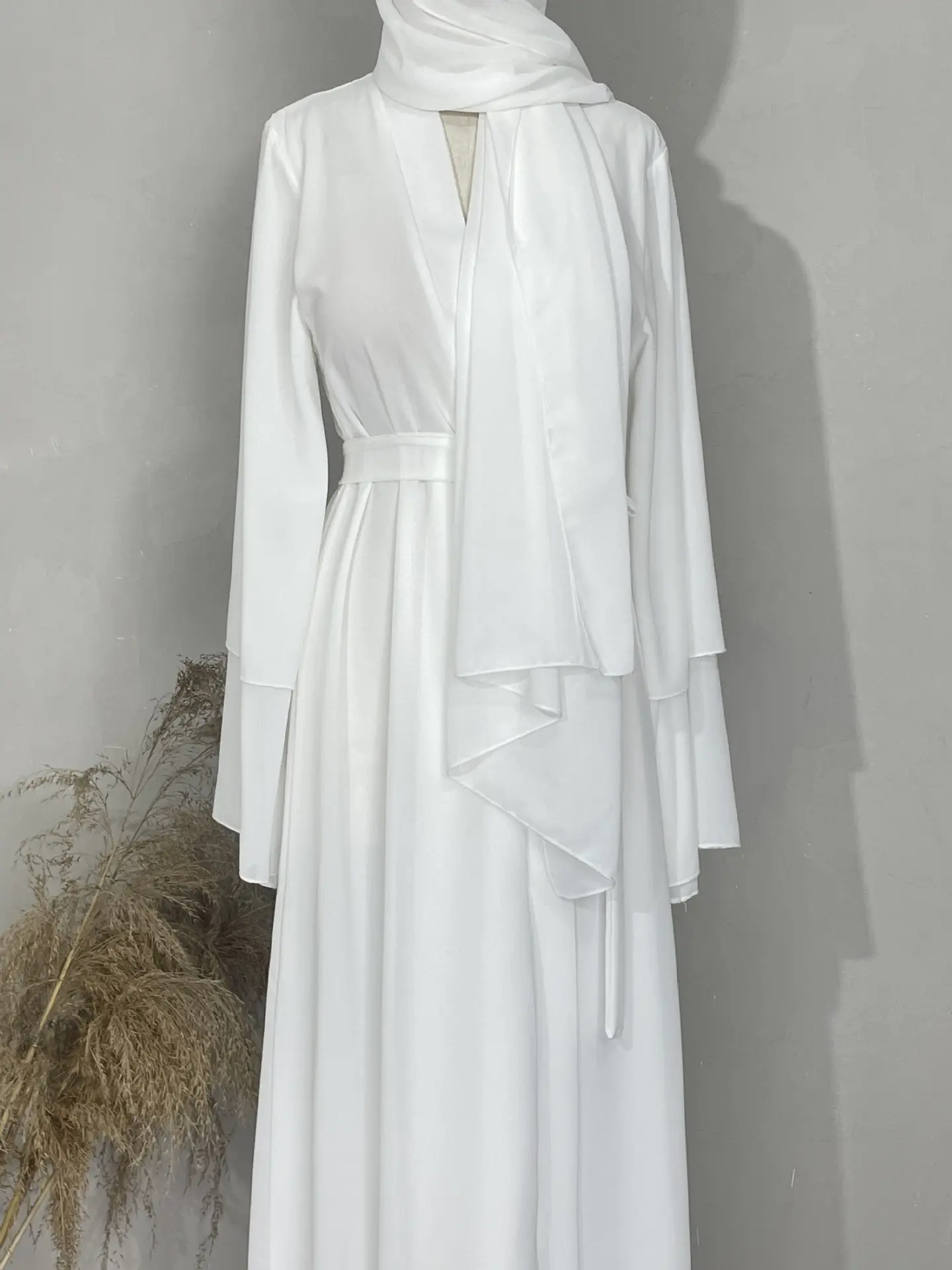 Großhandel Türkei elegantes EID Damen muslimisches Kleid Chiffon bescheidenes muslimisches Kleid passende Hjiab Kimono offen Dubai Abaya gewand Kardigan