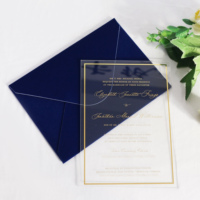 Benutzer definierte Goldfolie transparente Acryl Hochzeits einladung karte mit benutzer definierten LOGO Navy Velvet Envelope