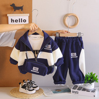 Nouvel ensemble 3 pièces pour bébé garçon et tout-petit 2025 : veste rayée tissée à demi-zip, sac banane et pantalon – Style sportif automne