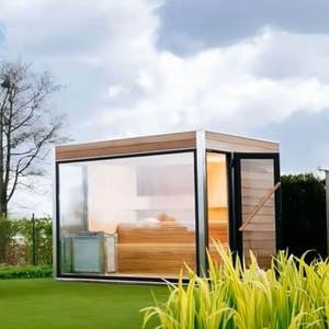 Cabine de sauna électrique extérieure carrée à économie d'énergie YX, porte entièrement vitrée, design moderne, usage commercial, infrarouge lointain, <span class=keywords><strong>bois</strong></span> massif - Product Image 3