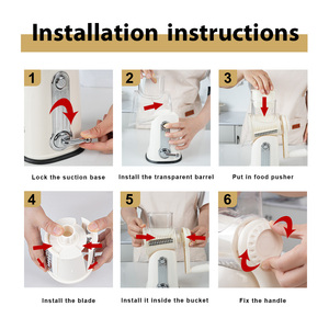 手動キッチングラーター野菜スライサーロータリーチーズグラーターハンドル付きラウンドスライサーナッツグラインダー5ドラムブレード付き - Product Image 4