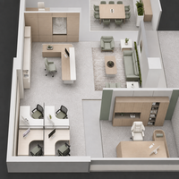 Service de rénovation d'intérieur de bureaux commerciaux, conception de la disposition des espaces de travail, rendu visuel 3D pour projet de bureau de startup