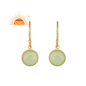 Pendientes de Piedras Preciosas de Calcedonia Prehnita, Estilo Indio, Chapados en Oro, Plata de Ley 925, Engaste de Bisel, Pendientes Colgantes, Fabricante de Joyería - Product Image 1