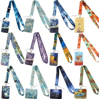 Porte-cartes en polyester style peinture à l'huile avec cordon pour téléphone portable, pour cartes d'accès aux repas, cartes d'identité scolaires, cartes de contrôle d'accès aux bus et cartes de protection pour expositions