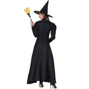 Disfraz de bruja negra para mujer adulta, vestido largo con sombrero y escoba, disfraz de Halloween para actuación en escenario, traje de juego de rol - Product Image 1