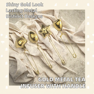 Infuseurs à thé portables réutilisables écologiques personnalisés en gros, filtre à thé en acier inoxydable doré avec poignée - Product Image 2