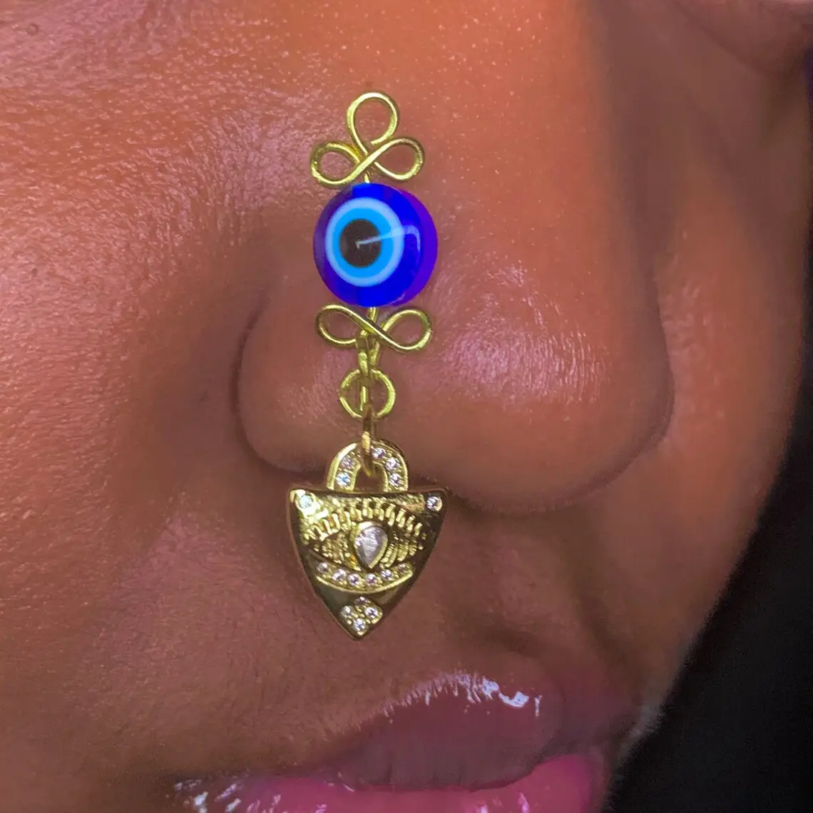Gold Plated African Evil Funny Eye Nose Pin Third Eye Dangling Nose Ring Clip On Nose Cuff