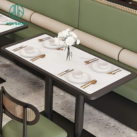 Moderne Carré Bois Marbre Cuir Commercial Café Thé Boutique Restaurant Ensemble Mobilier Canapé Cabine Sièges Chaise et Table