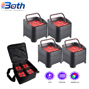 4 projecteurs PAR à batterie RGBWA UV étanches avec sac, 4x18W, DMX sans fil, LED Uplight pour fêtes en extérieur - Product Image 1